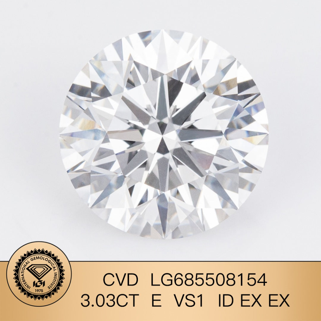 Diamant de laboratoire de 3,03 carats E VS1 ID 2EX CVD forme ronde 