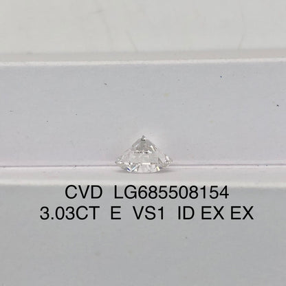 Diamant de laboratoire de 3,03 carats E VS1 ID 2EX CVD forme ronde 