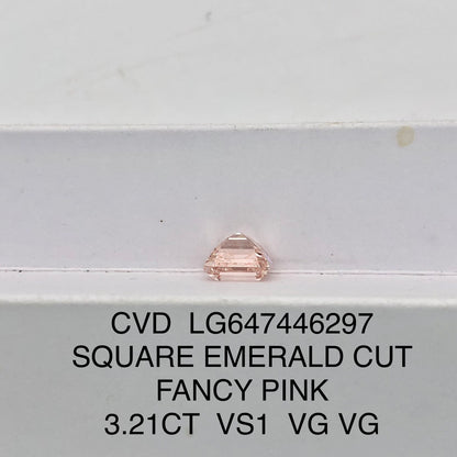 3.21 Carat Lab Grown Diamond Fancy Pink VS1 Square Emerald 2VG CVD Wholesale