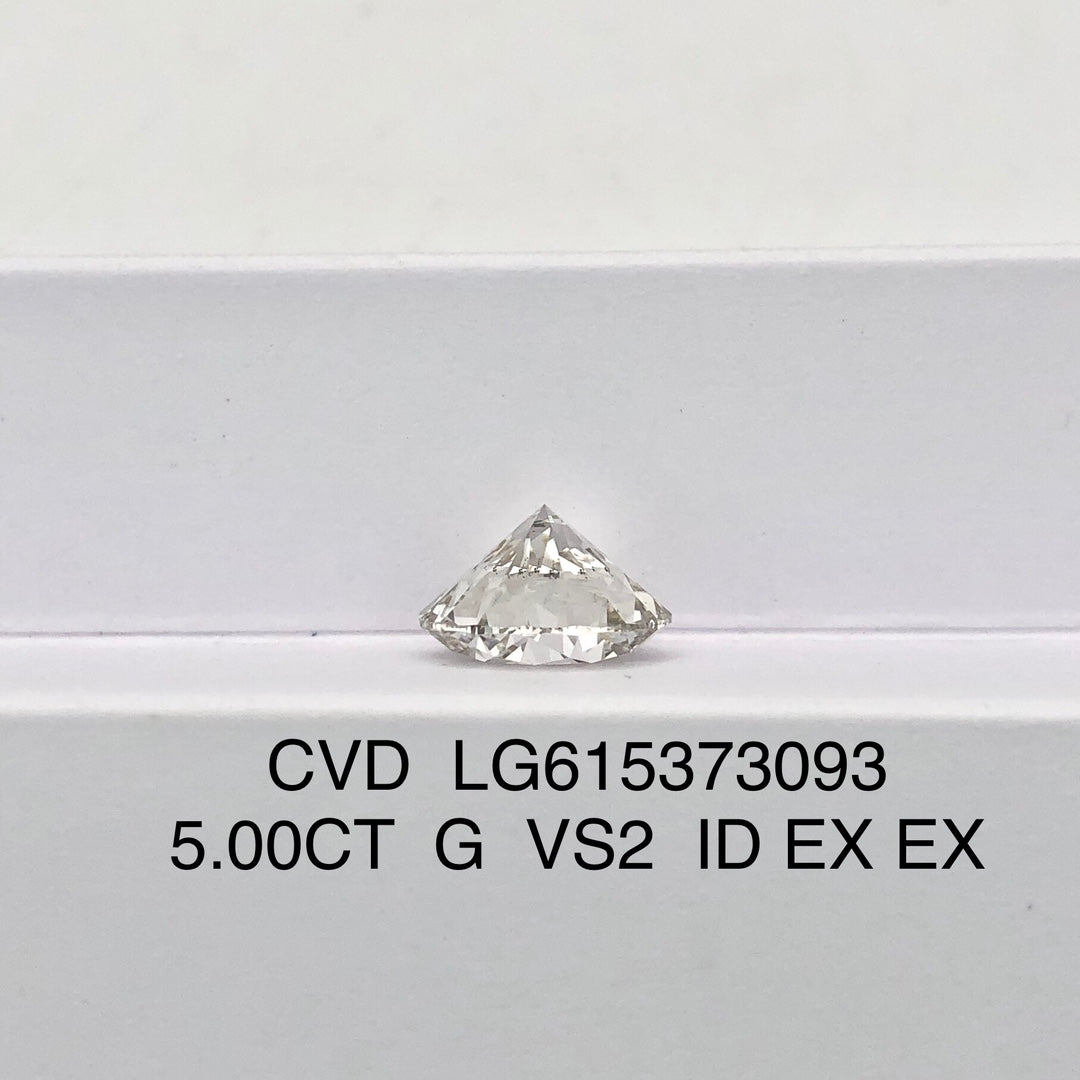 Diamant synthétique de 5,00 carats, certifié G IGI, CVD VS2, taille ID 2EX 