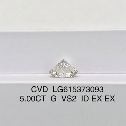 Diamant synthétique de 5,00 carats, certifié G IGI, CVD VS2, taille ID 2EX 