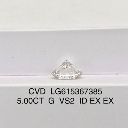 Diamant synthétique de 5,00 carats G VS2 ID EX EX IGI certifié CVD 