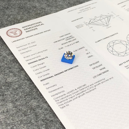 Diamant synthétique de 5,02 carats, certifié G, certifié IGI, CVD VS2 