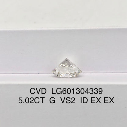 Diamant synthétique de 5,02 carats, certifié G, certifié IGI, CVD VS2 
