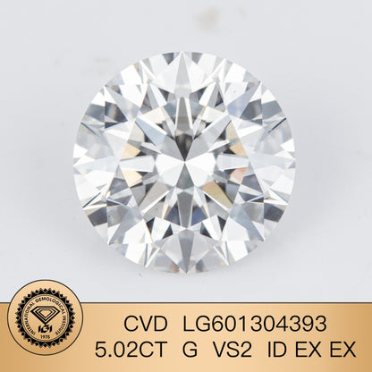 Diamant synthétique de 5,02 carats G VS2 ID EX EX IGI certifié CVD diamant rond synthétique 