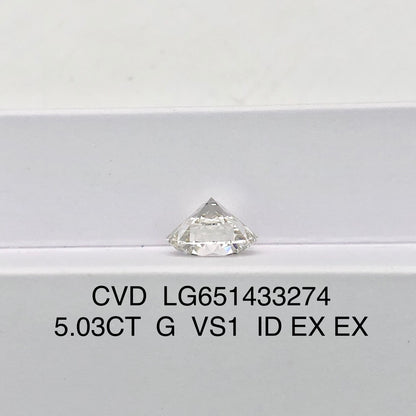 Diamant synthétique de 5,03 carats, certifié G, certifié IGI, CVD VS1 