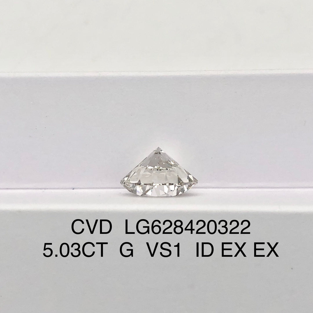 Diamant rond de 5,03 carats, cultivé en laboratoire, certifié IGI CVD VS1 G 3EX 