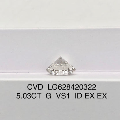 Diamant rond de 5,03 carats, cultivé en laboratoire, certifié IGI CVD VS1 G 3EX 