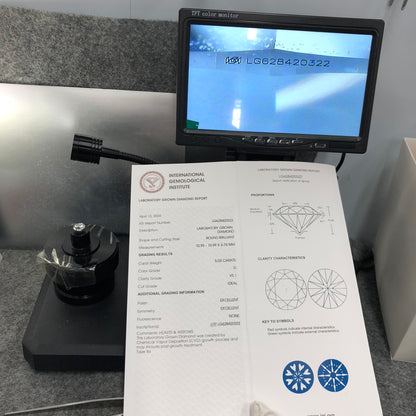 Diamant rond de 5,03 carats, cultivé en laboratoire, certifié IGI CVD VS1 G 3EX 