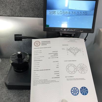 Diamant synthétique de 5,05 carats G VS2 ID 2EX, diamant rond synthétique certifié IGI CVD 