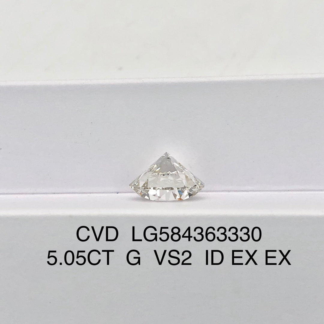 Diamant synthétique de 5,05 carats G VS2 ID 2EX, diamant rond synthétique certifié IGI CVD 