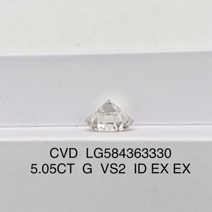 Diamant synthétique de 5,05 carats G VS2 ID 2EX, diamant rond synthétique certifié IGI CVD 