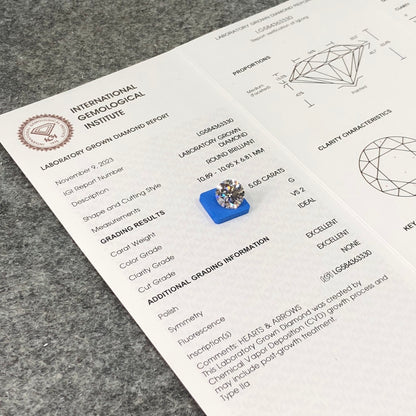 Diamant synthétique de 5,05 carats G VS2 ID 2EX, diamant rond synthétique certifié IGI CVD 