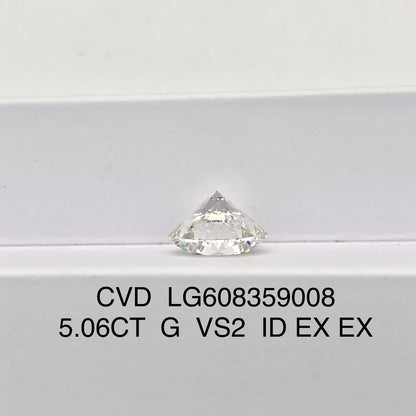 Diamant synthétique de 5,06 carats certifié IGI, taille G excellente, CVD VS2 