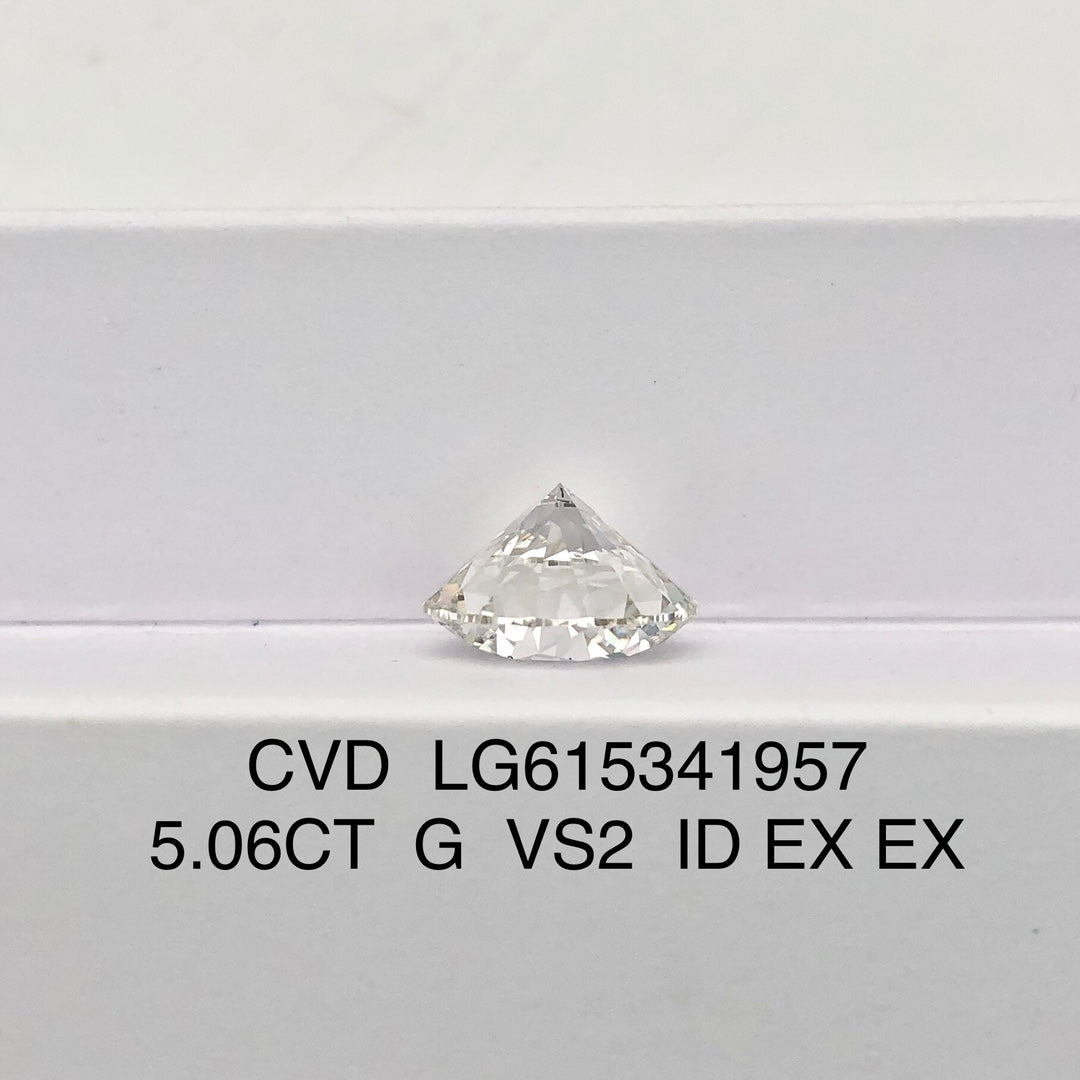 Diamant synthétique de 5,06 carats, certifié G IGI CVD VS2, taille EX EX 