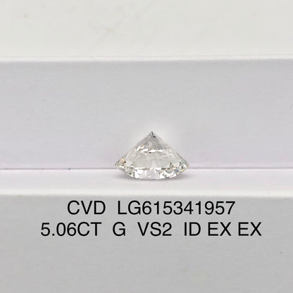 Diamant synthétique de 5,06 carats, certifié G IGI CVD VS2, taille EX EX 