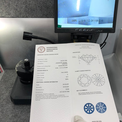 Diamant synthétique de 5,06 carats, certifié G VS2 par l'IGI, taille CVD ID 2EX 