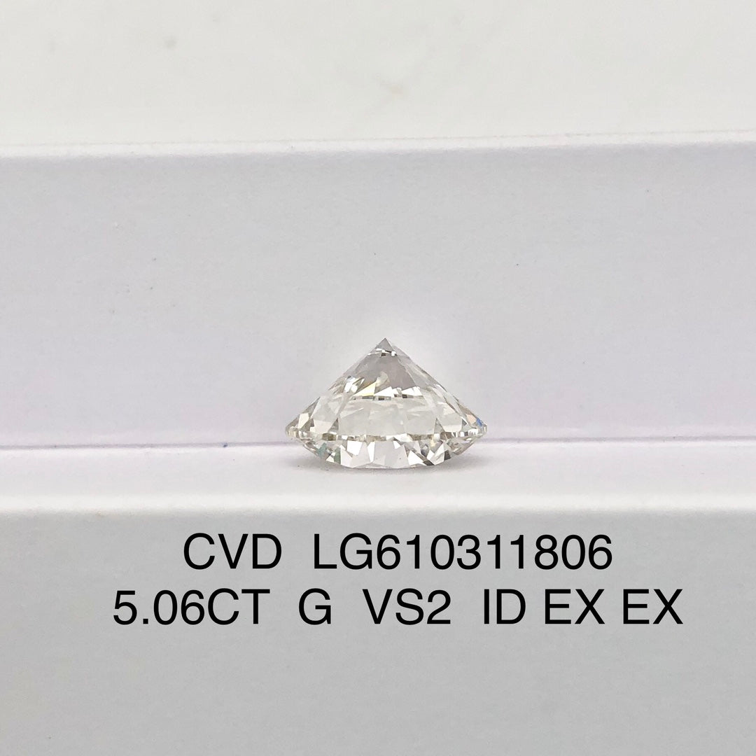 Diamant synthétique de 5,06 carats, certifié G VS2 par l'IGI, taille CVD ID 2EX 