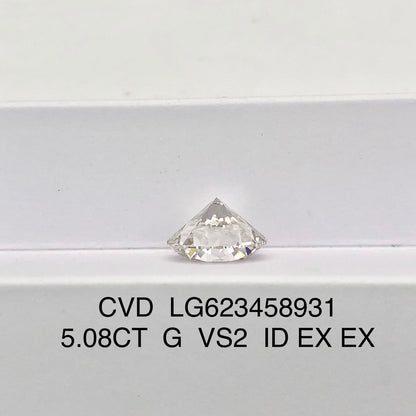 Diamant synthétique synthétique de 5,08 carats, certifié IGI, cultivé en laboratoire, taille G, excellente, CVD, VS2 