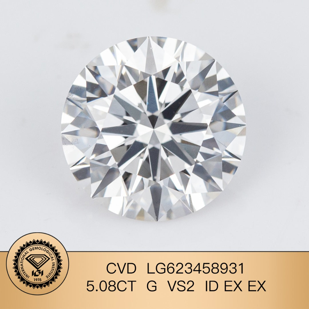 Diamant synthétique synthétique de 5,08 carats, certifié IGI, cultivé en laboratoire, taille G, excellente, CVD, VS2 