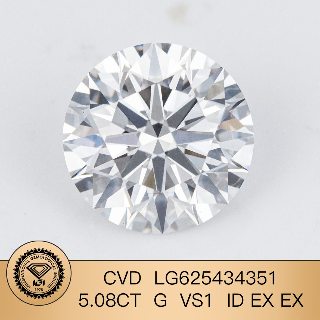 Diamant synthétique de 5,08 carats, certifié IGI, CVD VS1, certifié G Excellent 