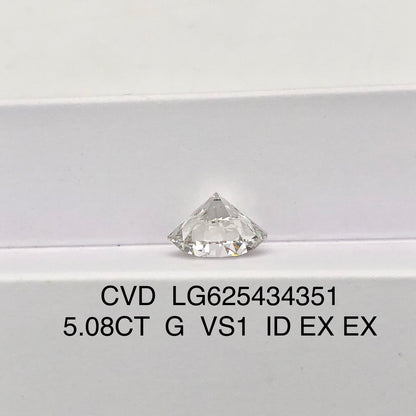 Diamant synthétique de 5,08 carats, certifié IGI, CVD VS1, certifié G Excellent 