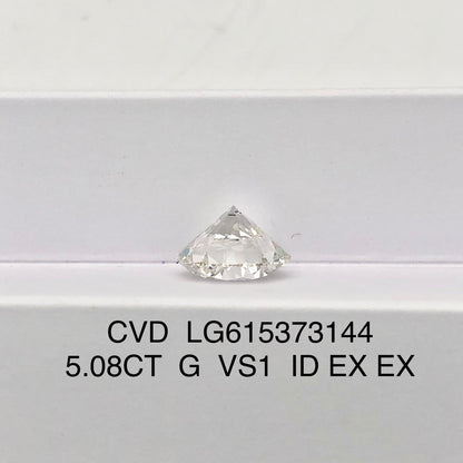 Diamant synthétique de 5,08 carats, taille idéale G, certifié IGI CVD VS1 