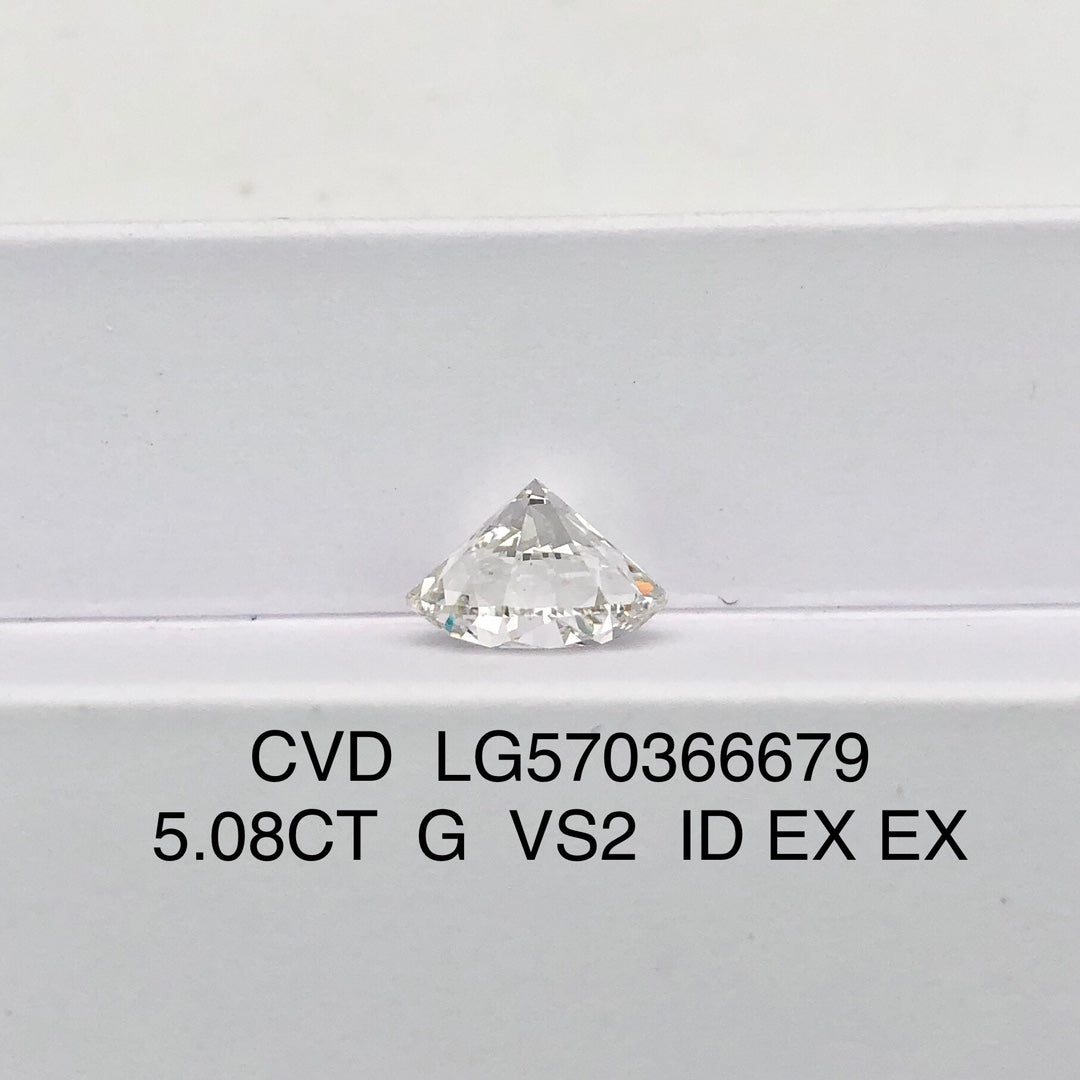 Diamant synthétique CVD certifié IGI de 5,08 carats, fabriqué en laboratoire, G VS2 ID EX EX 