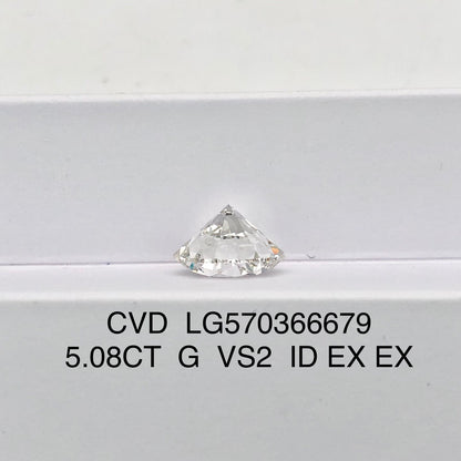 Diamant synthétique CVD certifié IGI de 5,08 carats, fabriqué en laboratoire, G VS2 ID EX EX 
