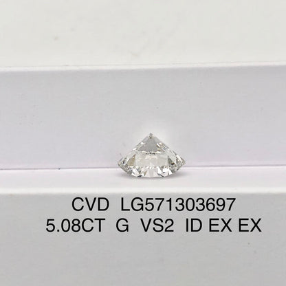 Diamant synthétique de 5,08 carats G VS2 ID EX EX Diamant rond CVD certifié IGI fabriqué par l'homme 
