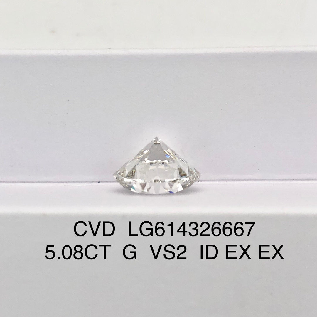Diamant synthétique de 5,08 carats, taille G VS2, ID EX EX, certifié IGI, taille ronde CVD 