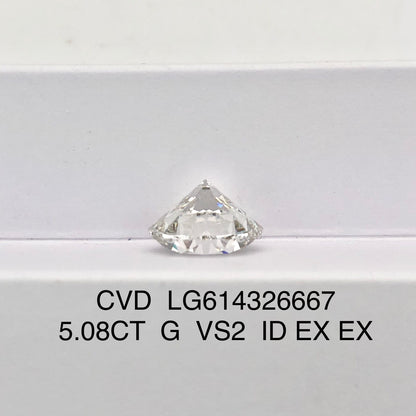 Diamant synthétique de 5,08 carats, taille G VS2, ID EX EX, certifié IGI, taille ronde CVD 