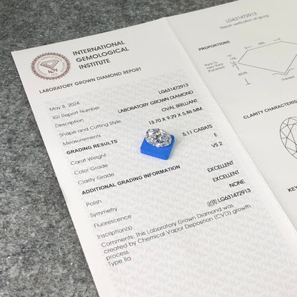 5.11 Carat Lab Grown Diamond Oval Shape 2EX IGI Certified CVD VS2 E