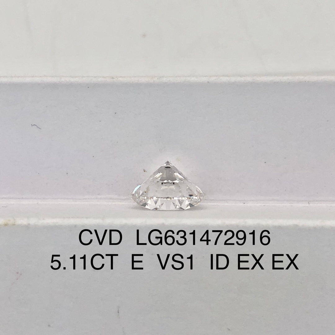Diamant rond de 5,11 carats, cultivé en laboratoire, 2EX ID, certifié IGI, CVD E VS1 