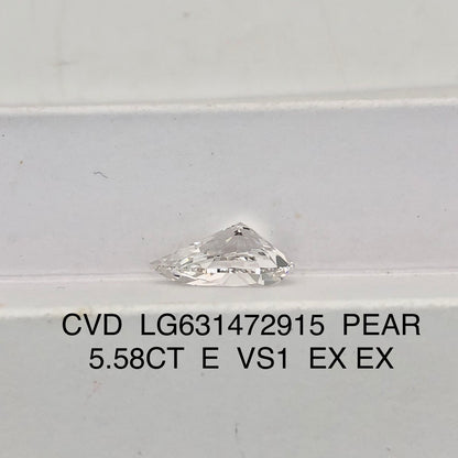 Diamant de laboratoire de 5,58 carats en forme de poire 2EX certifié IGI CVD E VS1 