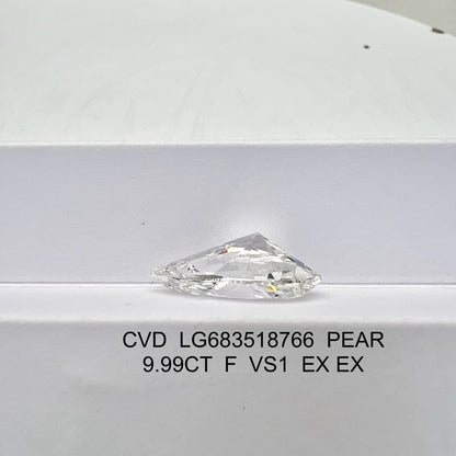 9.99 Carat IGI Certificate Lab Grown Pear Diamond F VS1 2EX CVD