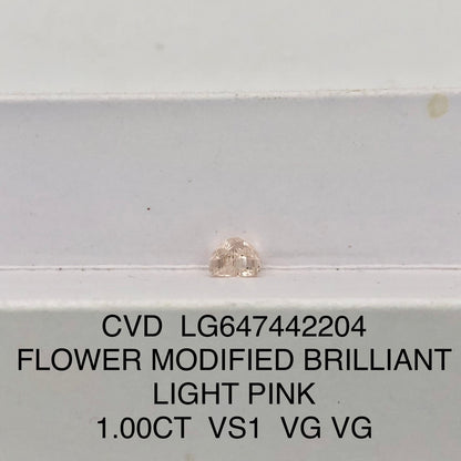 CVD 1.00 Carat IGI Certificate Lab Grown Diamond Light Pink VS1 Flower 2VG
