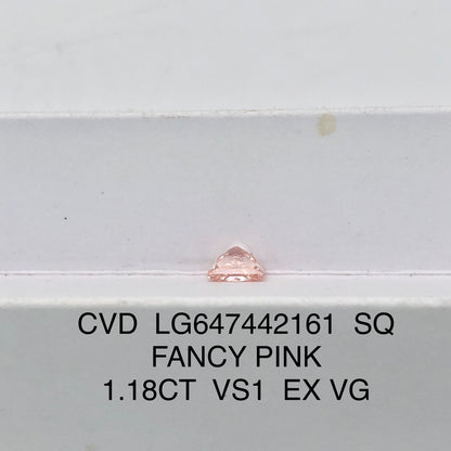 CVD 1.18 Carat IGI Certificate Lab Grown Diamond Fancy Pink VS1 Princess EX VG