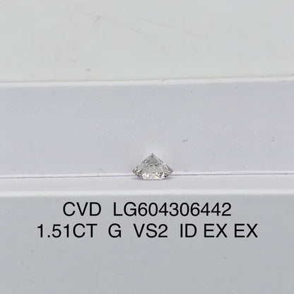 CVD 1.51 Carat IGI Certificate Lab Grown Diamond G VS2 ID 2EX Round