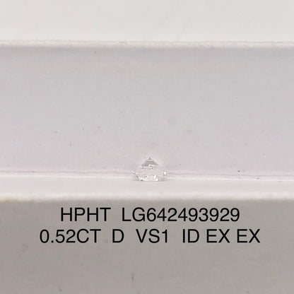 HPHT 0.52 Carat IGI Certificate Lab Grown Diamond D VS1 Ideal 2EX