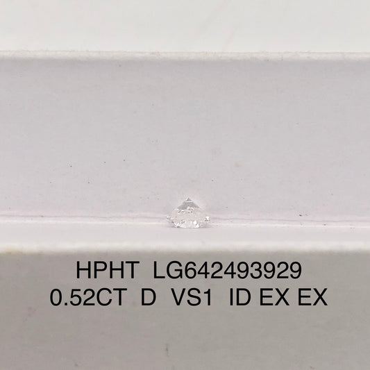 HPHT 0.52 Carat IGI Certificate Lab Grown Diamond D VS1 Ideal 2EX