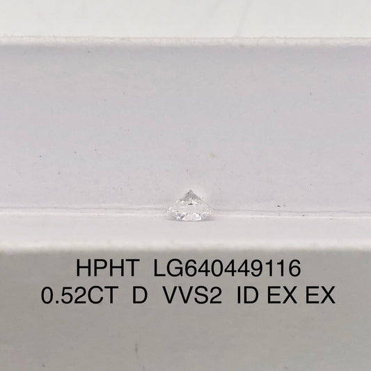 Lab Created Diamond 0.52 Carat IGI Certificate Lab Grown Diamond D VVS2 HPHT