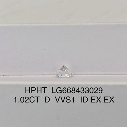 Diamant créé en laboratoire 1,02 carat rond D HPHT AUCUN 3EX VVS1 IGI 