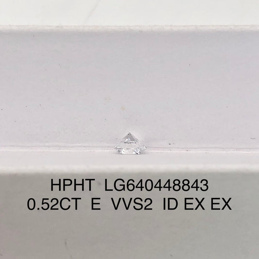 Lab Created Diamond EX Cut 0.52 Carat IGI Certificate Lab Grown Diamond E VVS2 HPHT