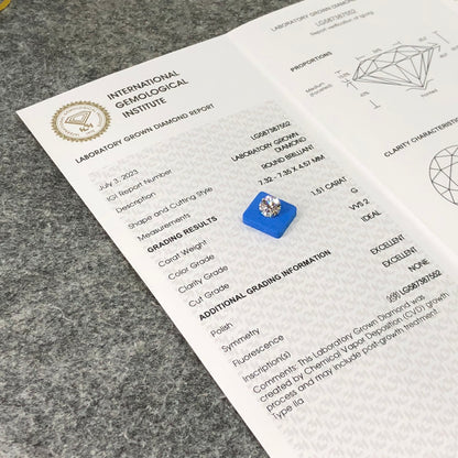 Lab Created Diamond EX Cut 1.51 Carat IGI Certificate Lab Grown Diamond G VVS2 CVD