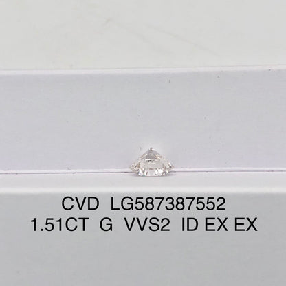 Lab Created Diamond EX Cut 1.51 Carat IGI Certificate Lab Grown Diamond G VVS2 CVD