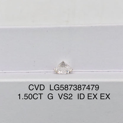 Diamant créé en laboratoire, taille EX, 1,5 carat, certificat IGI, diamant cultivé en laboratoire G VS2 CVD 