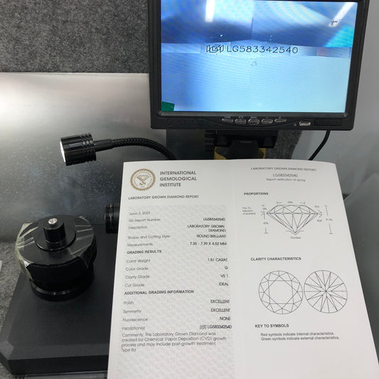 Lab Created Diamond EX Cut CVD 1.51 Carat IGI Certificate Lab Grown Diamond G VS1