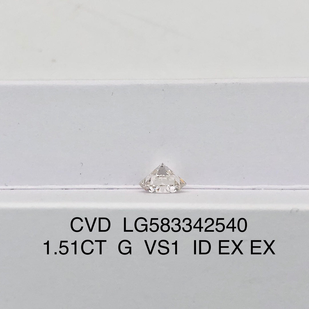 Lab Created Diamond EX Cut CVD 1.51 Carat IGI Certificate Lab Grown Diamond G VS1