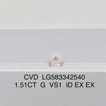Lab Created Diamond EX Cut CVD 1.51 Carat IGI Certificate Lab Grown Diamond G VS1
